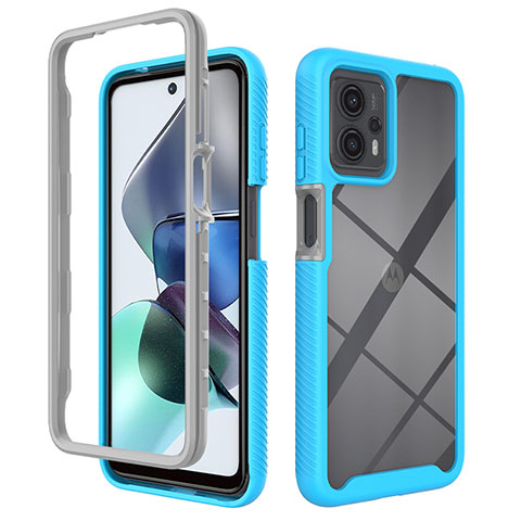 Coque Rebord Contour Silicone et Vitre Transparente Housse Etui 360 Degres ZJ4 pour Motorola Moto G13 Bleu Ciel