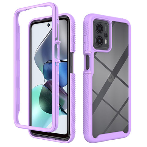 Coque Rebord Contour Silicone et Vitre Transparente Housse Etui 360 Degres ZJ4 pour Motorola Moto G13 Violet Clair