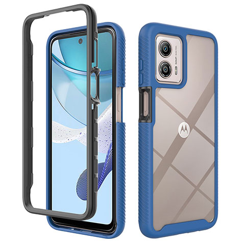 Coque Rebord Contour Silicone et Vitre Transparente Housse Etui 360 Degres ZJ4 pour Motorola Moto G53 5G Bleu