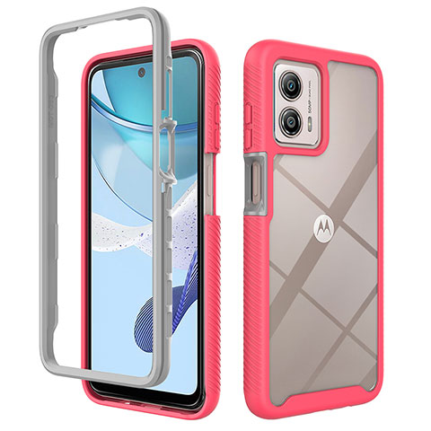 Coque Rebord Contour Silicone et Vitre Transparente Housse Etui 360 Degres ZJ4 pour Motorola Moto G53j 5G Rose Rouge