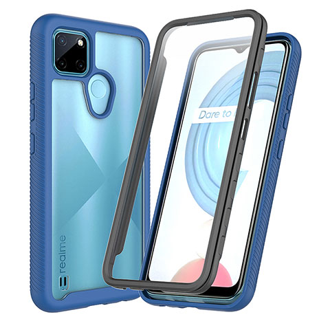 Coque Rebord Contour Silicone et Vitre Transparente Housse Etui 360 Degres ZJ4 pour Realme C25Y Bleu