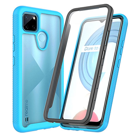 Coque Rebord Contour Silicone et Vitre Transparente Housse Etui 360 Degres ZJ4 pour Realme C25Y India Bleu Ciel