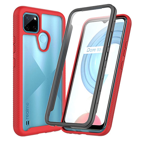 Coque Rebord Contour Silicone et Vitre Transparente Housse Etui 360 Degres ZJ4 pour Realme C25Y India Rouge