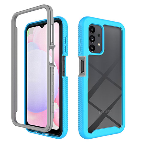 Coque Rebord Contour Silicone et Vitre Transparente Housse Etui 360 Degres ZJ4 pour Samsung Galaxy A13 4G Bleu Ciel