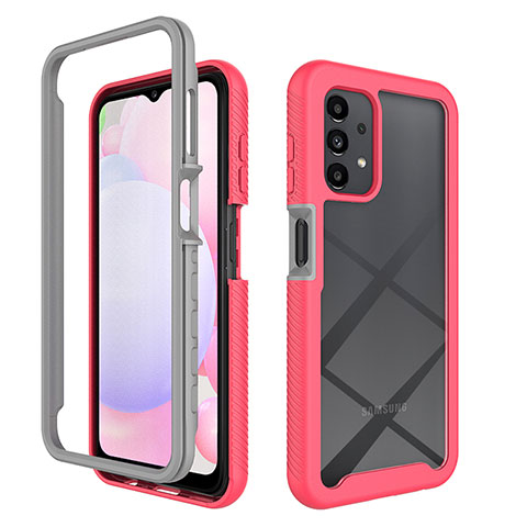 Coque Rebord Contour Silicone et Vitre Transparente Housse Etui 360 Degres ZJ4 pour Samsung Galaxy A13 4G Rose Rouge