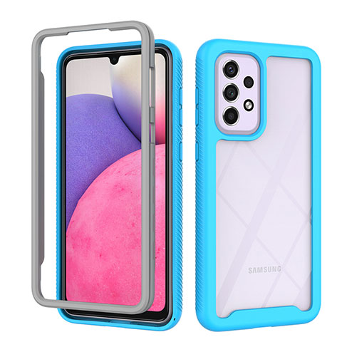 Coque Rebord Contour Silicone et Vitre Transparente Housse Etui 360 Degres ZJ4 pour Samsung Galaxy A33 5G Bleu Ciel