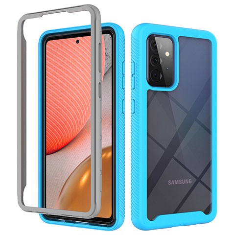 Coque Rebord Contour Silicone et Vitre Transparente Housse Etui 360 Degres ZJ4 pour Samsung Galaxy A72 5G Bleu Ciel