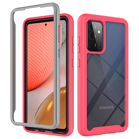 Coque Rebord Contour Silicone et Vitre Transparente Housse Etui 360 Degres ZJ4 pour Samsung Galaxy A72 5G Rose Rouge