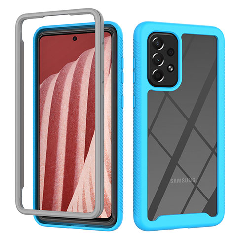 Coque Rebord Contour Silicone et Vitre Transparente Housse Etui 360 Degres ZJ4 pour Samsung Galaxy A73 5G Bleu Ciel