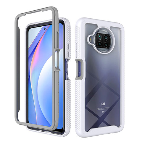 Coque Rebord Contour Silicone et Vitre Transparente Housse Etui 360 Degres ZJ4 pour Xiaomi Mi 10i 5G Blanc