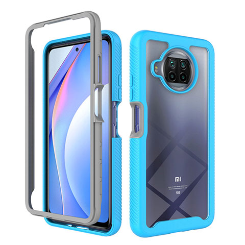 Coque Rebord Contour Silicone et Vitre Transparente Housse Etui 360 Degres ZJ4 pour Xiaomi Mi 10i 5G Bleu Ciel