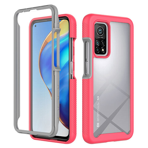 Coque Rebord Contour Silicone et Vitre Transparente Housse Etui 360 Degres ZJ4 pour Xiaomi Mi 10T Pro 5G Rose Rouge