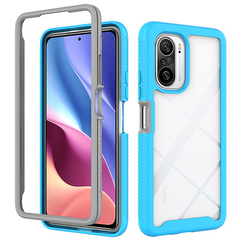 Coque Rebord Contour Silicone et Vitre Transparente Housse Etui 360 Degres ZJ4 pour Xiaomi Poco F3 5G Bleu Ciel