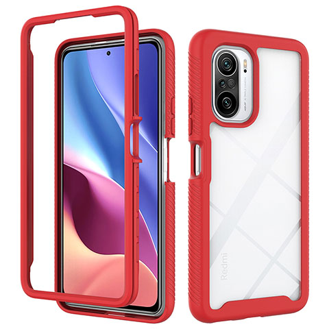 Coque Rebord Contour Silicone et Vitre Transparente Housse Etui 360 Degres ZJ4 pour Xiaomi Poco F3 5G Rouge