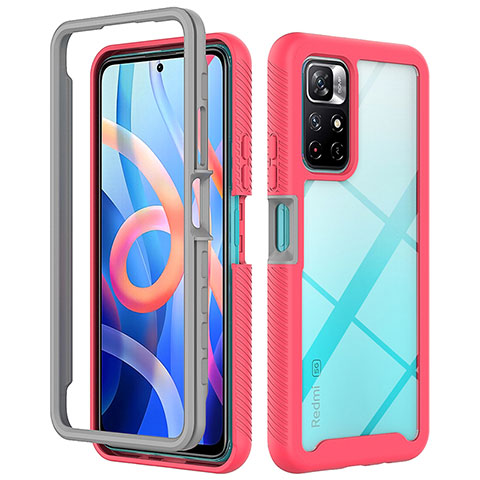 Coque Rebord Contour Silicone et Vitre Transparente Housse Etui 360 Degres ZJ4 pour Xiaomi Poco M4 Pro 5G Rose Rouge