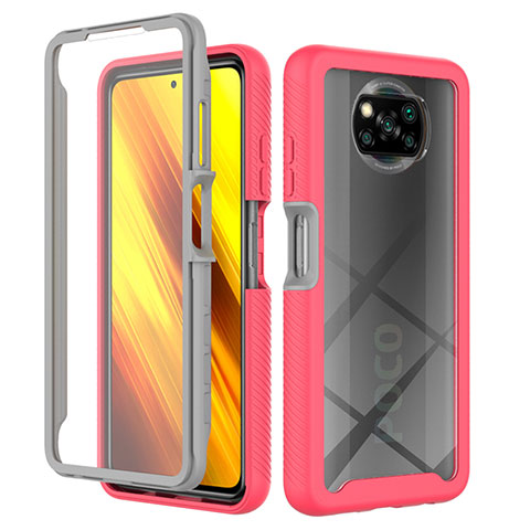 Coque Rebord Contour Silicone et Vitre Transparente Housse Etui 360 Degres ZJ4 pour Xiaomi Poco X3 Pro Rose Rouge