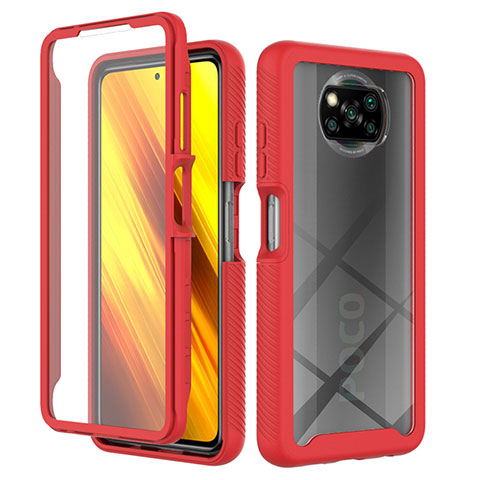 Coque Rebord Contour Silicone et Vitre Transparente Housse Etui 360 Degres ZJ4 pour Xiaomi Poco X3 Pro Rouge