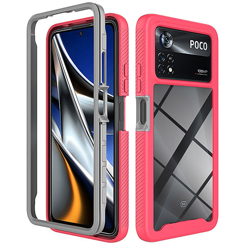 Coque Rebord Contour Silicone et Vitre Transparente Housse Etui 360 Degres ZJ4 pour Xiaomi Poco X4 Pro 5G Rose Rouge