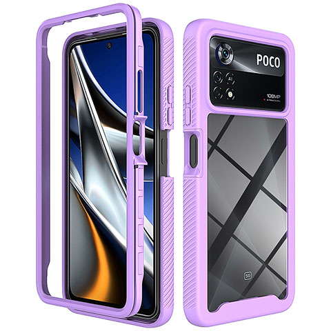 Coque Rebord Contour Silicone et Vitre Transparente Housse Etui 360 Degres ZJ4 pour Xiaomi Poco X4 Pro 5G Violet Clair