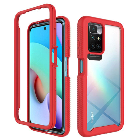 Coque Rebord Contour Silicone et Vitre Transparente Housse Etui 360 Degres ZJ4 pour Xiaomi Redmi 10 4G Rouge