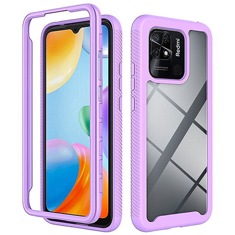 Coque Rebord Contour Silicone et Vitre Transparente Housse Etui 360 Degres ZJ4 pour Xiaomi Redmi 10 India Violet Clair