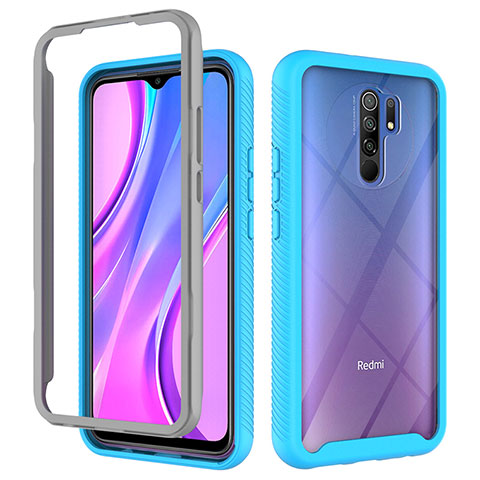 Coque Rebord Contour Silicone et Vitre Transparente Housse Etui 360 Degres ZJ4 pour Xiaomi Redmi 9 Bleu Ciel