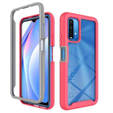 Coque Rebord Contour Silicone et Vitre Transparente Housse Etui 360 Degres ZJ4 pour Xiaomi Redmi 9 Power Rose Rouge