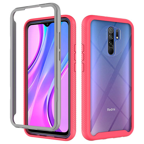 Coque Rebord Contour Silicone et Vitre Transparente Housse Etui 360 Degres ZJ4 pour Xiaomi Redmi 9 Prime India Rose Rouge