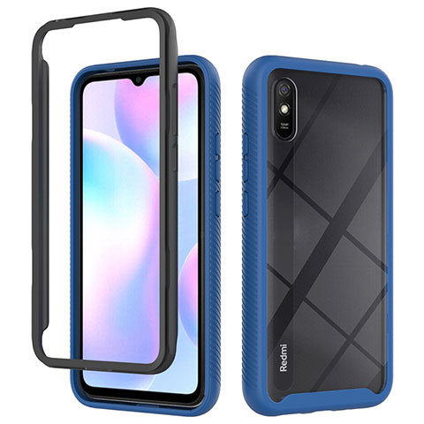 Coque Rebord Contour Silicone et Vitre Transparente Housse Etui 360 Degres ZJ4 pour Xiaomi Redmi 9A Bleu