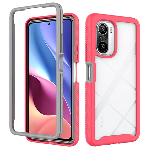 Coque Rebord Contour Silicone et Vitre Transparente Housse Etui 360 Degres ZJ4 pour Xiaomi Redmi K40 Pro+ Plus 5G Rose Rouge