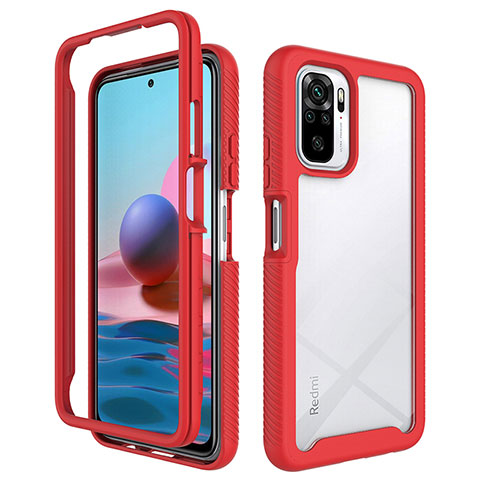 Coque Rebord Contour Silicone et Vitre Transparente Housse Etui 360 Degres ZJ4 pour Xiaomi Redmi Note 10 4G Rouge