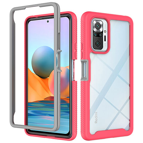 Coque Rebord Contour Silicone et Vitre Transparente Housse Etui 360 Degres ZJ4 pour Xiaomi Redmi Note 10 Pro 4G Rose Rouge