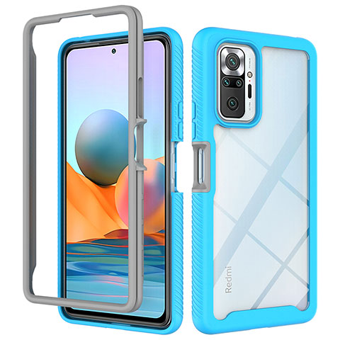 Coque Rebord Contour Silicone et Vitre Transparente Housse Etui 360 Degres ZJ4 pour Xiaomi Redmi Note 10 Pro Max Bleu Ciel