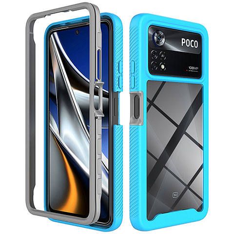 Coque Rebord Contour Silicone et Vitre Transparente Housse Etui 360 Degres ZJ4 pour Xiaomi Redmi Note 11E Pro 5G Bleu Ciel