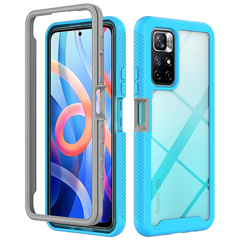 Coque Rebord Contour Silicone et Vitre Transparente Housse Etui 360 Degres ZJ4 pour Xiaomi Redmi Note 11T 5G Bleu Ciel