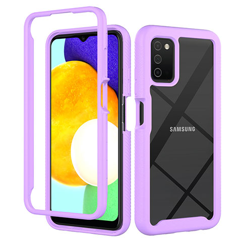 Coque Rebord Contour Silicone et Vitre Transparente Housse Etui 360 Degres ZJ5 pour Samsung Galaxy A02s Violet Clair