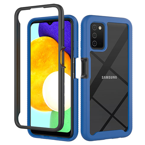 Coque Rebord Contour Silicone et Vitre Transparente Housse Etui 360 Degres ZJ5 pour Samsung Galaxy A03s Bleu