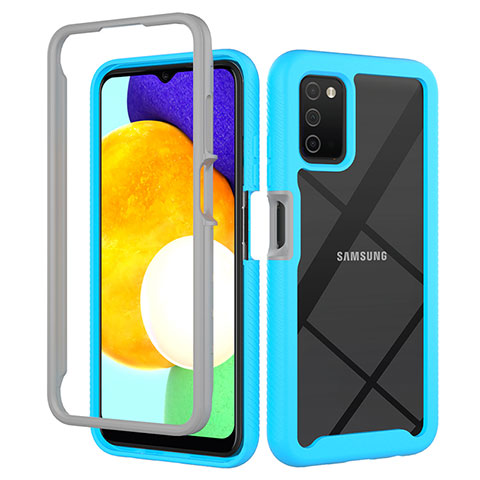 Coque Rebord Contour Silicone et Vitre Transparente Housse Etui 360 Degres ZJ5 pour Samsung Galaxy A03s Bleu Ciel