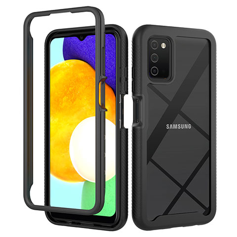 Coque Rebord Contour Silicone et Vitre Transparente Housse Etui 360 Degres ZJ5 pour Samsung Galaxy A03s Noir