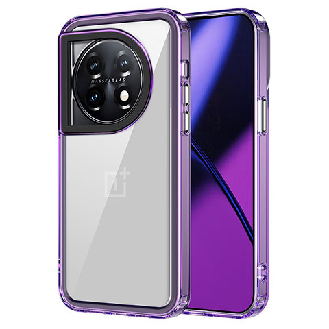 Coque Rebord Contour Silicone et Vitre Transparente Housse Etui AC1 pour OnePlus 11 5G Violet Clair