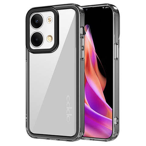 Coque Rebord Contour Silicone et Vitre Transparente Housse Etui AC1 pour Oppo Reno9 Pro 5G Noir