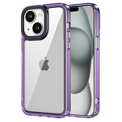 Coque Rebord Contour Silicone et Vitre Transparente Housse Etui AC2 pour Apple iPhone 15 Plus Violet