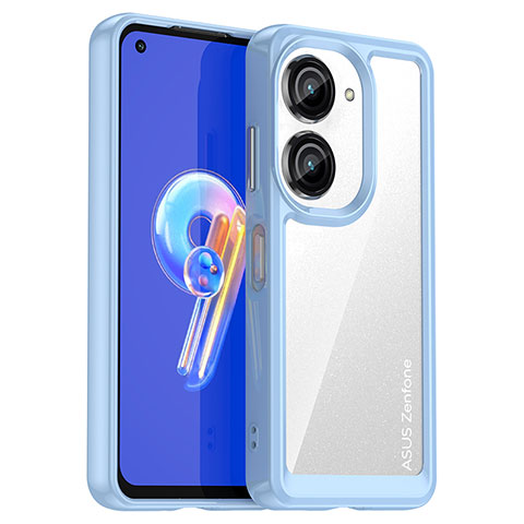 Coque Rebord Contour Silicone et Vitre Transparente Housse Etui J01S pour Asus Zenfone 9 Bleu