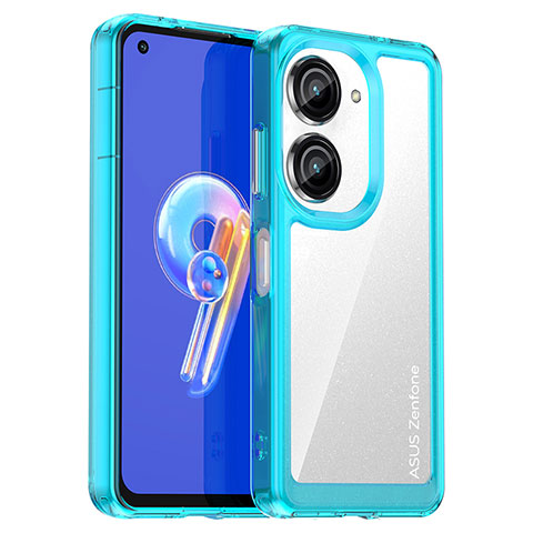 Coque Rebord Contour Silicone et Vitre Transparente Housse Etui J01S pour Asus Zenfone 9 Cyan