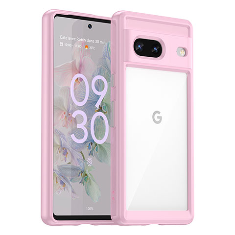 Coque Rebord Contour Silicone et Vitre Transparente Housse Etui J01S pour Google Pixel 7 5G Rose