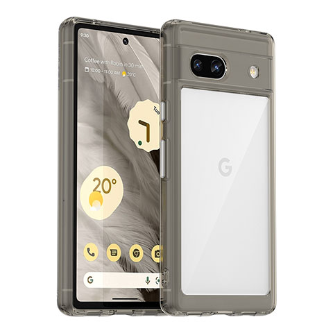 Coque Rebord Contour Silicone et Vitre Transparente Housse Etui J01S pour Google Pixel 7a 5G Gris