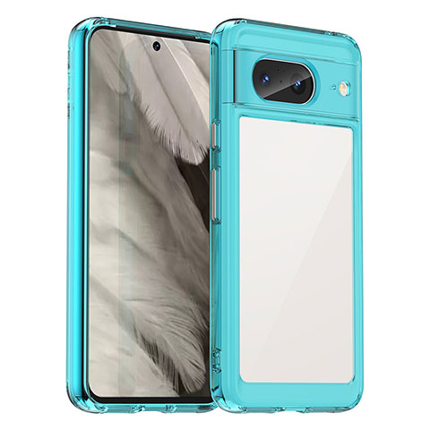 Coque Rebord Contour Silicone et Vitre Transparente Housse Etui J01S pour Google Pixel 8 5G Bleu