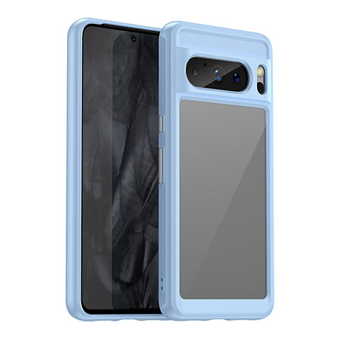 Coque Rebord Contour Silicone et Vitre Transparente Housse Etui J01S pour Google Pixel 8 Pro 5G Bleu Ciel