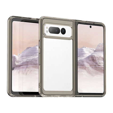 Coque Rebord Contour Silicone et Vitre Transparente Housse Etui J01S pour Google Pixel Fold 5G Gris