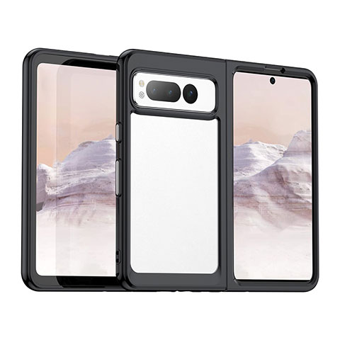 Coque Rebord Contour Silicone et Vitre Transparente Housse Etui J01S pour Google Pixel Fold 5G Noir